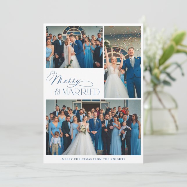 Elegant Married and Merry Photo Collage Holiday Card (Standing Front)