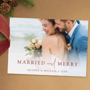 Elegant Married and Merry Photo Newlywed Christmas Holiday Card