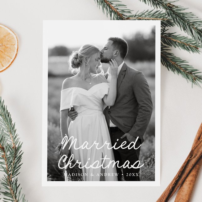 Elegant Married Christmas Script 2 Photo Holiday Card (Creator Uploaded)