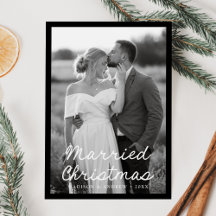 Elegant Married Christmas Script Black 2 Photo