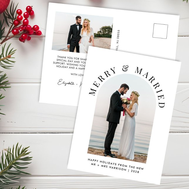 Elegant Married Merry Arch Photo Christmas Holiday Postcard (Creator Uploaded)
