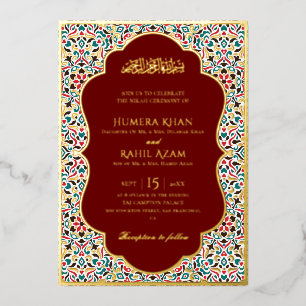 Elegant Marron Green Persian Jewel Marble Muslim Foil Invitation