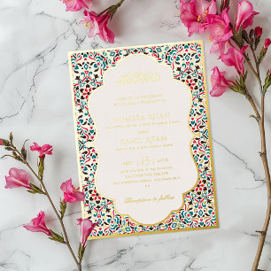 Elegant Marron Green Persian Jewel Marble Muslim Foil Invitation
