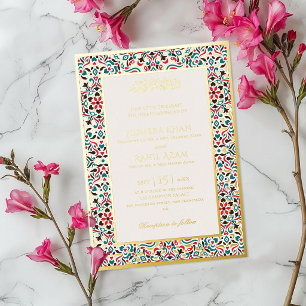 Elegant Marron Green Persian Jewel Marble Muslim Foil Invitation