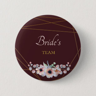 Elegant Marsala Blush Anemone Flowers Wedding Button