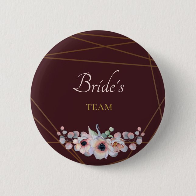 Elegant Marsala Blush Anemone Flowers Wedding Button (Front)