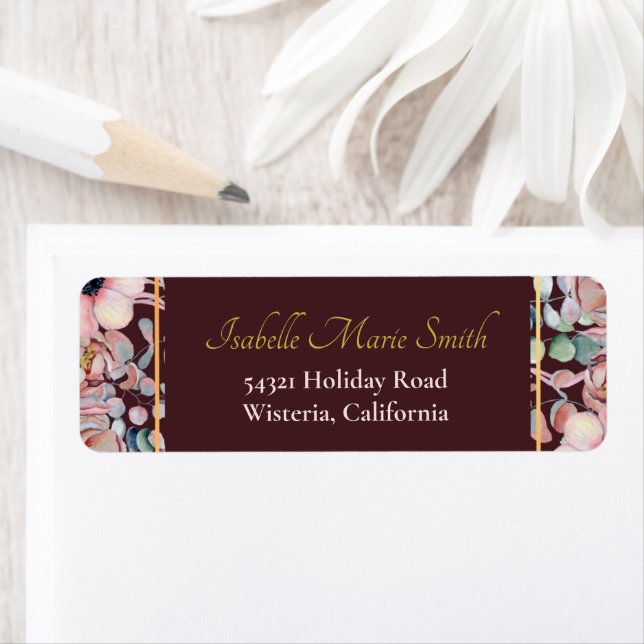 Elegant Marsala Blush Anemone Flowers Wedding Label (Insitu)