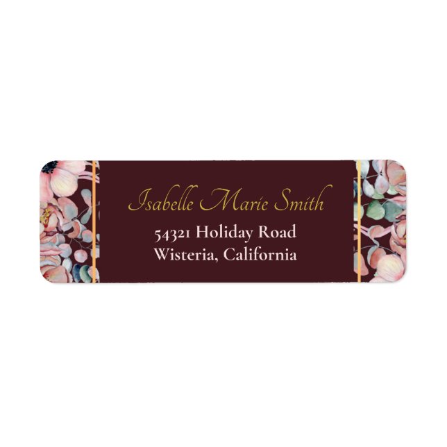 Elegant Marsala Blush Anemone Flowers Wedding Label (Front)