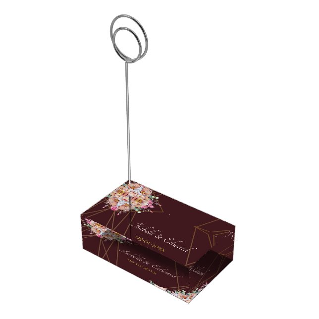 Elegant Marsala Blush Anemone Flowers Wedding Place Card Holder (Corner)