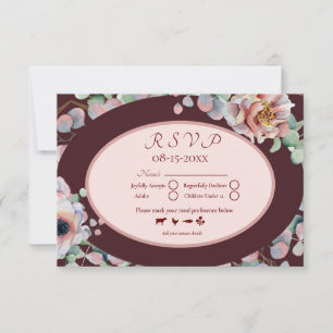 Elegant Marsala Blush Anemone Flowers Wedding RSVP Card