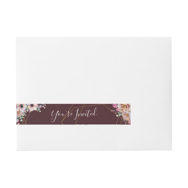 Elegant Marsala Blush Anemone Flowers Wedding Wrap Around Address Label (Front)