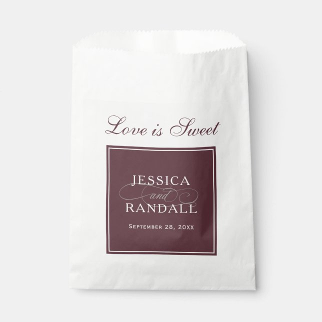 Elegant Marsala Burgundy Red Love is Sweet Favor Bag (Front)