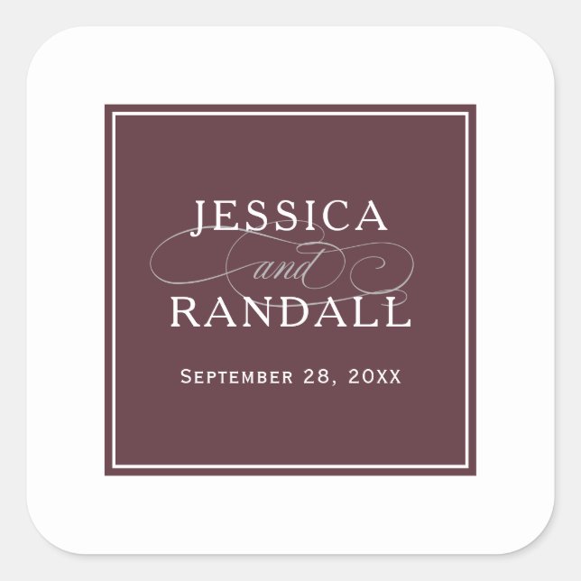Elegant Marsala Burgundy Red Wedding Favor Square Sticker (Front)