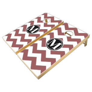 Elegant Marsala Chevron Monogrammed Cornhole Set
