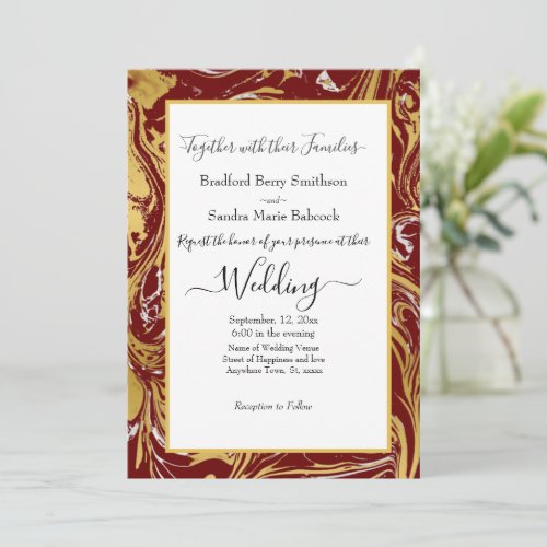 Elegant Marsala Gold Marble Wedding invitation