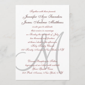 Elegant Marsala Grey Wedding Invitations Initial