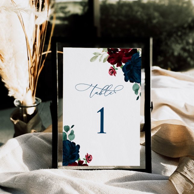 Elegant Marsala & Navy Flowers Table 1 Wedding Number (Creator Uploaded)