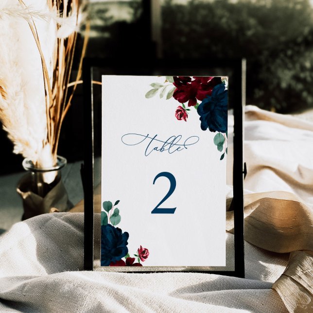 Elegant Marsala & Navy Flowers Table 2 Wedding Number (Creator Uploaded)