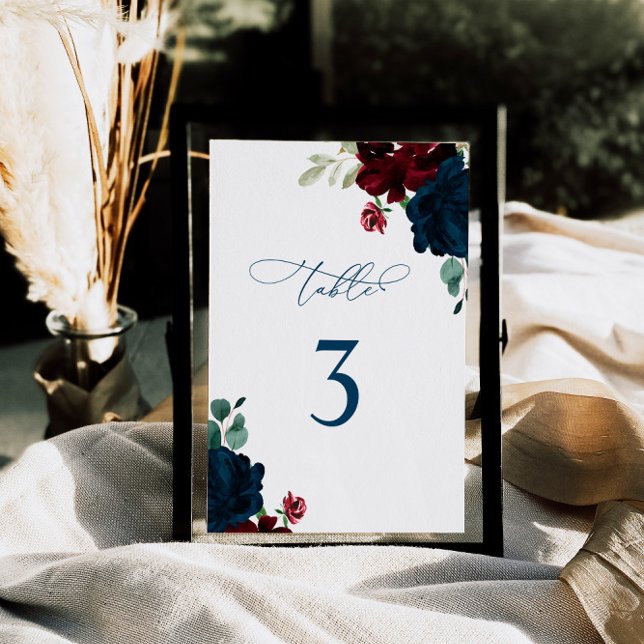 Elegant Marsala & Navy Flowers Table 3 Wedding Number (Creator Uploaded)