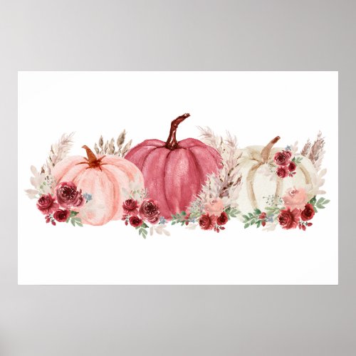 Elegant Marsala Pink Burgundy Fall Pumpkins Poster