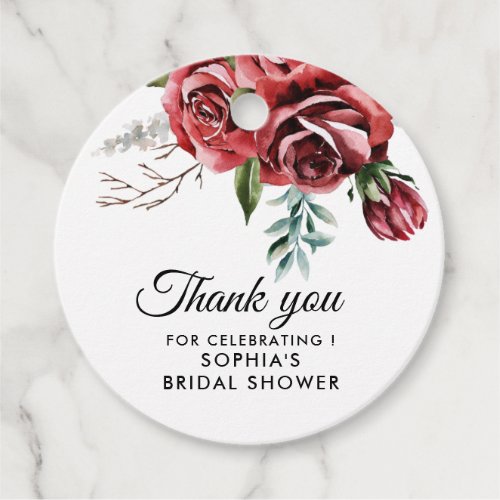 Elegant Marsala Red Rose Rustic Bridal Favor Tags