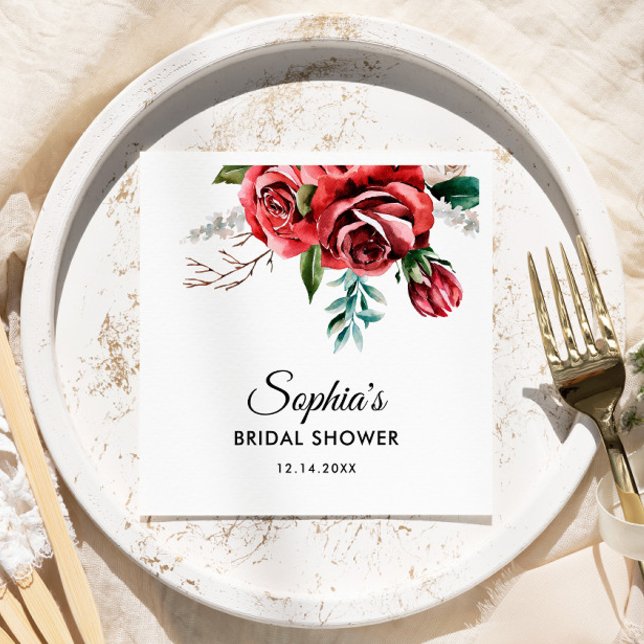 Elegant Marsala Red Rose Rustic  Bridal Shower  Napkins (Creator Uploaded)