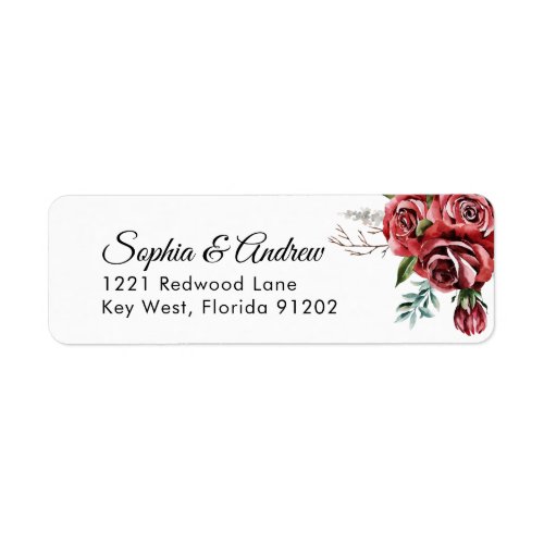 Elegant Marsala Red Rose Rustic  Wedding Address Label