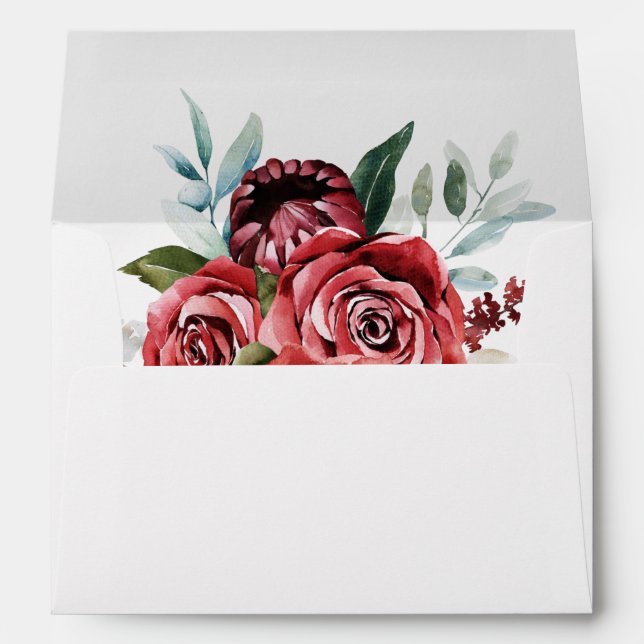 Elegant Marsala Red Rose Rustic Wedding Envelopes (Back (Bottom))