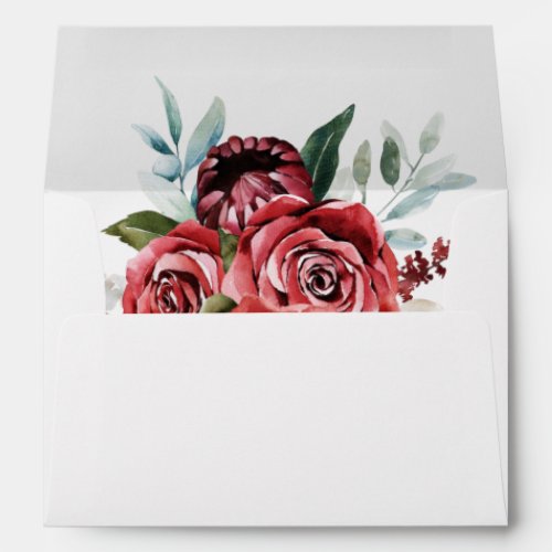 Elegant Marsala Red Rose Rustic Wedding Envelopes