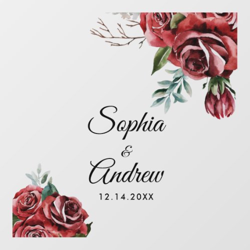 Elegant Marsala Red Rose Rustic  Wedding Floor Decals