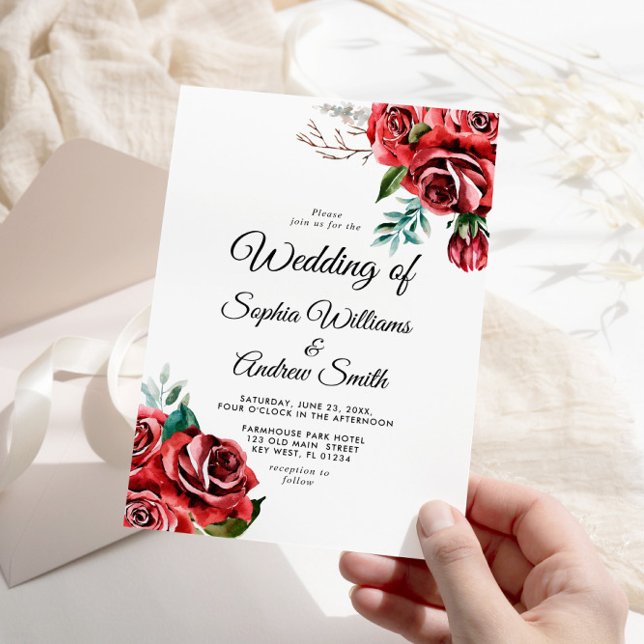 Elegant Marsala Red Rose Rustic Wedding Invitation (Creator Uploaded)