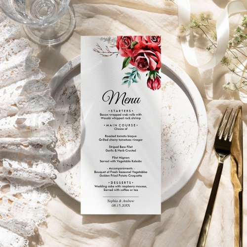 Elegant Marsala Red Rose Rustic  Wedding Menu