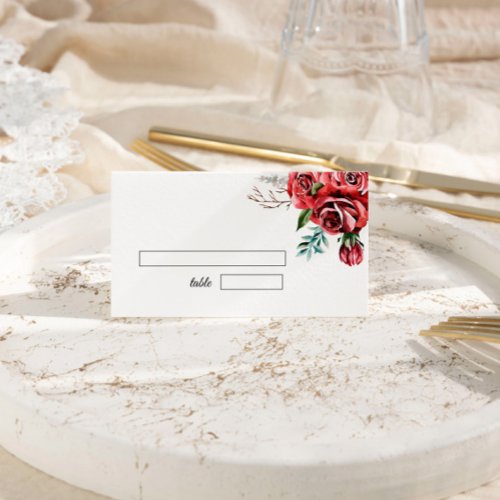 Elegant Marsala Red Rose Rustic Wedding Place Card