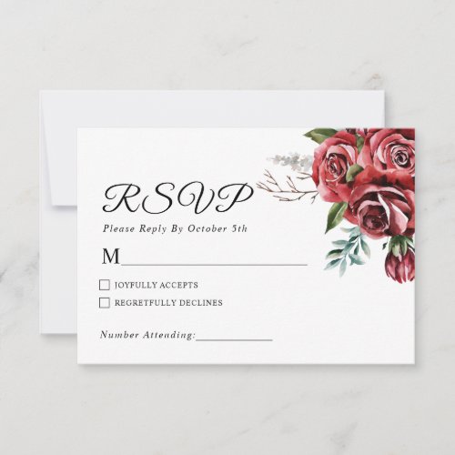 Elegant Marsala Red Rose Rustic  Wedding RSVP