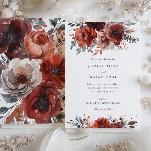 Elegant Marsala Watercolor Floral Wedding Invitation (Creator Uploaded)