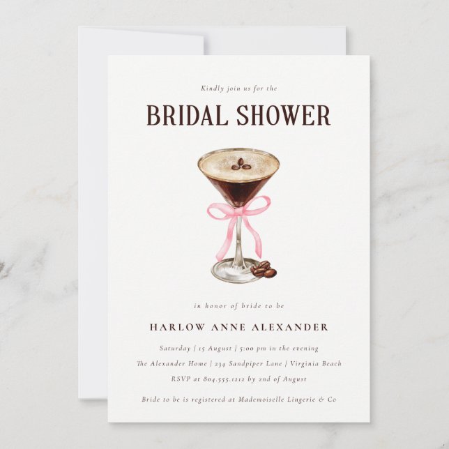 Elegant Martini Cocktail Bridal Shower Invitation (Front)