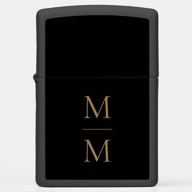 Elegant Masculine Black and Gold Classic Monogram Zippo Lighter (Front)