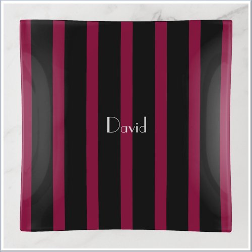 Elegant Masculine Black and Red Striped  Trinket Tray