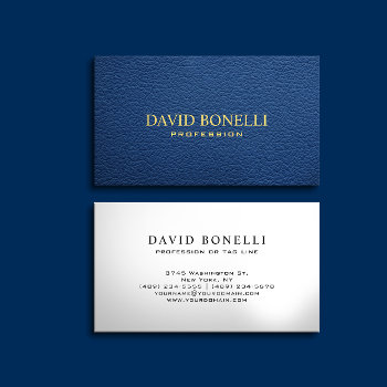 Elegant  Masculine  Blue Leather Look Professional Business Card by Citronellapaper at Zazzle