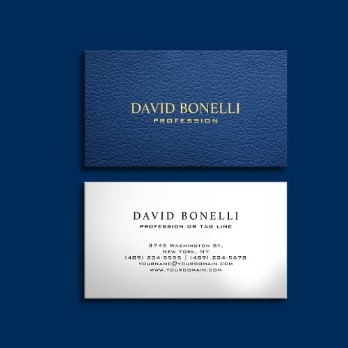 Elegant  Masculine  Blue Leather Look Professional Business Card