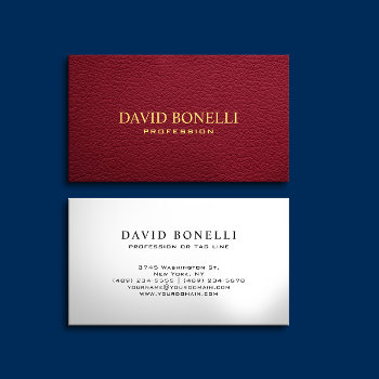 Elegant  Masculine  Dark Red Leather Look Business Card by Citronellapaper at Zazzle