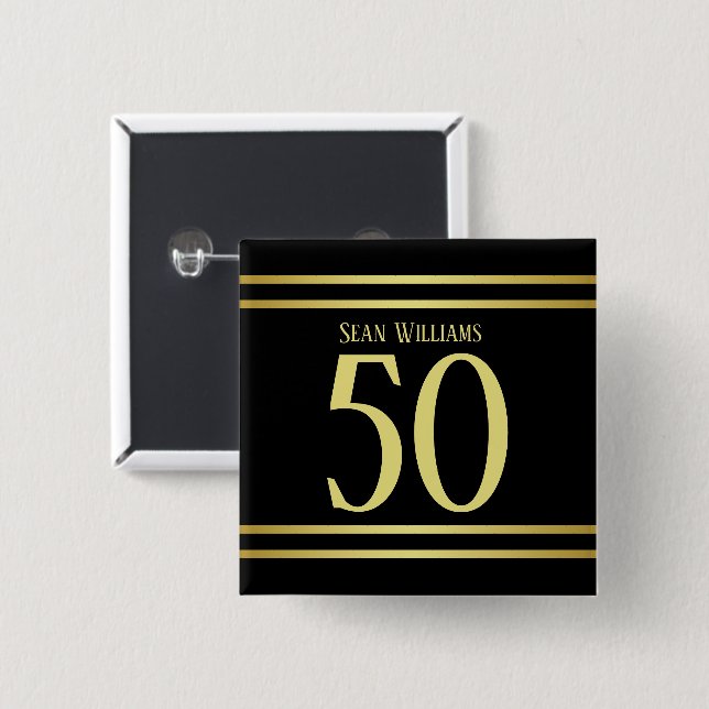 Elegant Masculine Gold & Black Birthday Button (Front & Back)