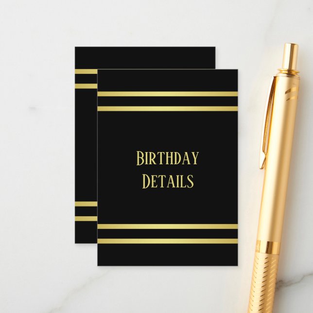 Elegant Masculine Gold & Black Birthday Enclosure Card (Front/Back In Situ)