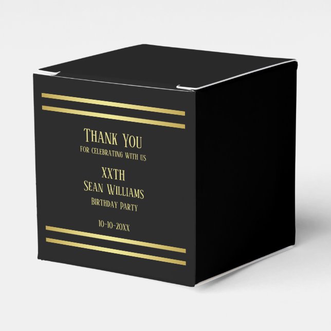 Elegant Masculine Gold & Black Birthday Favor Boxes (Front Side)