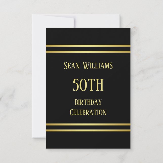 Elegant Masculine Gold & Black Birthday Invitation (Front)