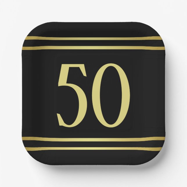 Elegant Masculine Gold & Black Birthday Paper Plates (Front)
