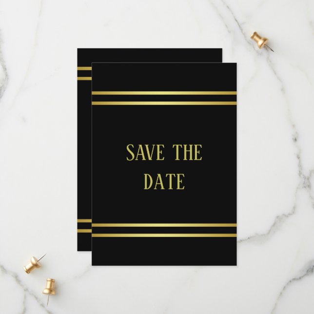 Elegant Masculine Gold & Black Birthday Save The Date (Front/Back In Situ)