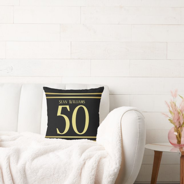 Elegant Masculine Gold & Black Birthday Throw Pillow (Couch)