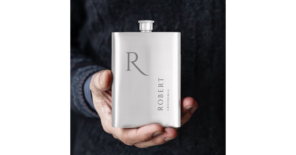 Elegant Masculine Monogram Groomsmen Gift Flask | Zazzle