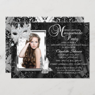 Elegant Mask Heels Masquerade Photo Sweet 16 Invitation